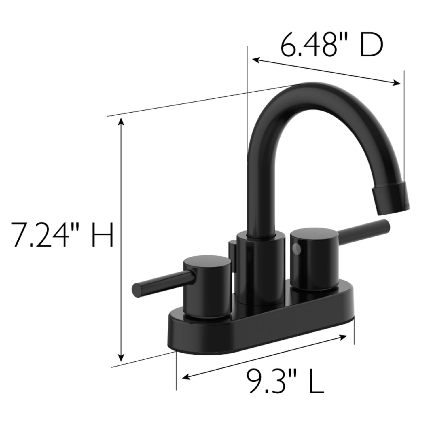 Aquacubic أسود غير لامع مقاس 4 بوصة بمقبضين وفتحتين لحوض الحمام في المنتصف مع ملحقات