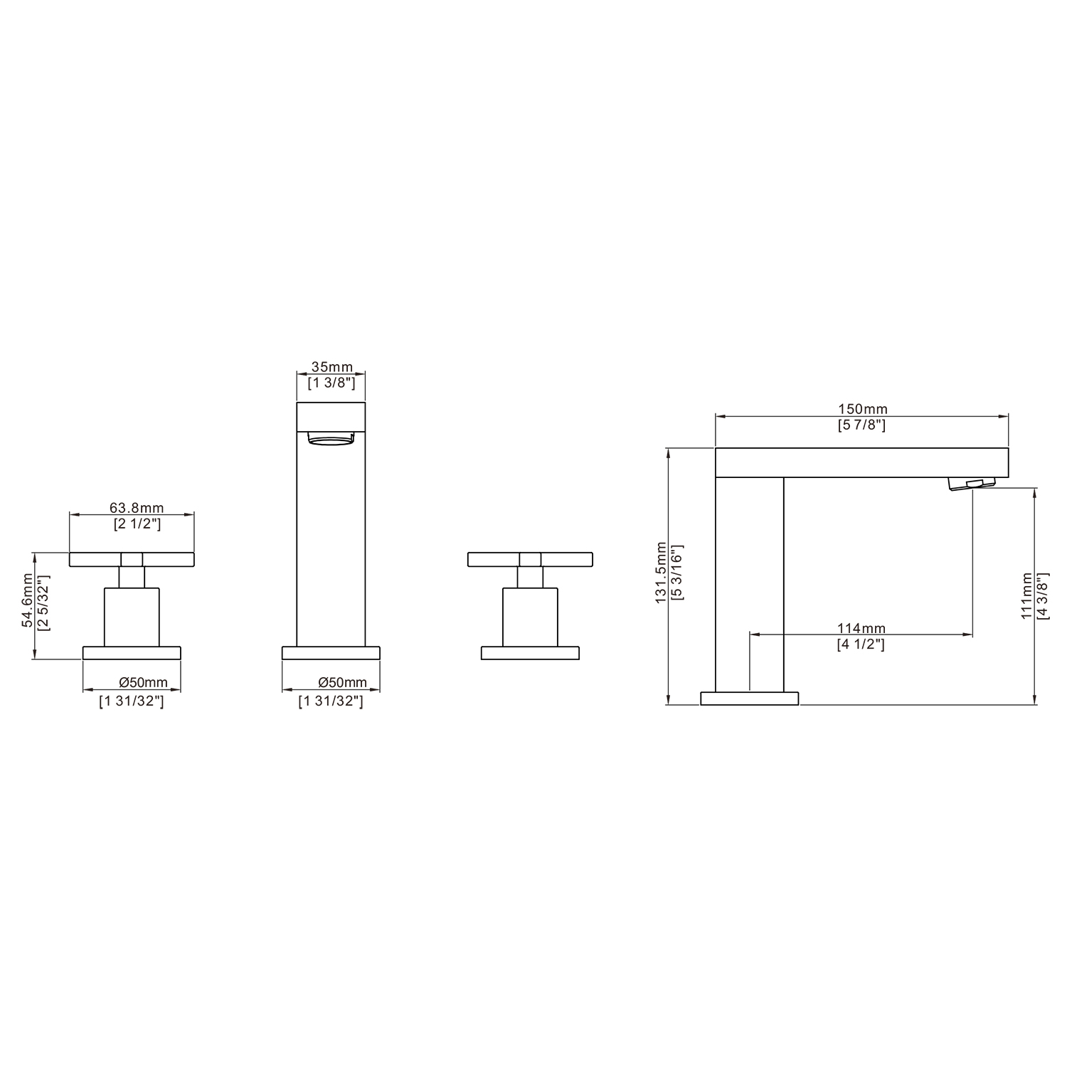 Aquacubic cupc Leadfree نحاس أسود 8 في صنبور حوض غسيل واسع الانتشار مع صنبور الحمام بمقبض متقاطع