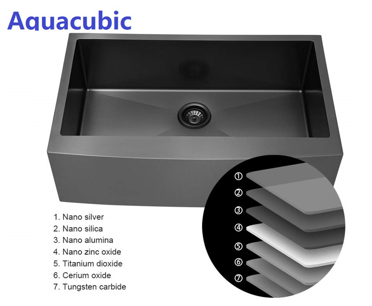 حوض مطبخ المزرعة ذو وعاء واحد باللون الأسود المعتمد من Aquacubic CUPC