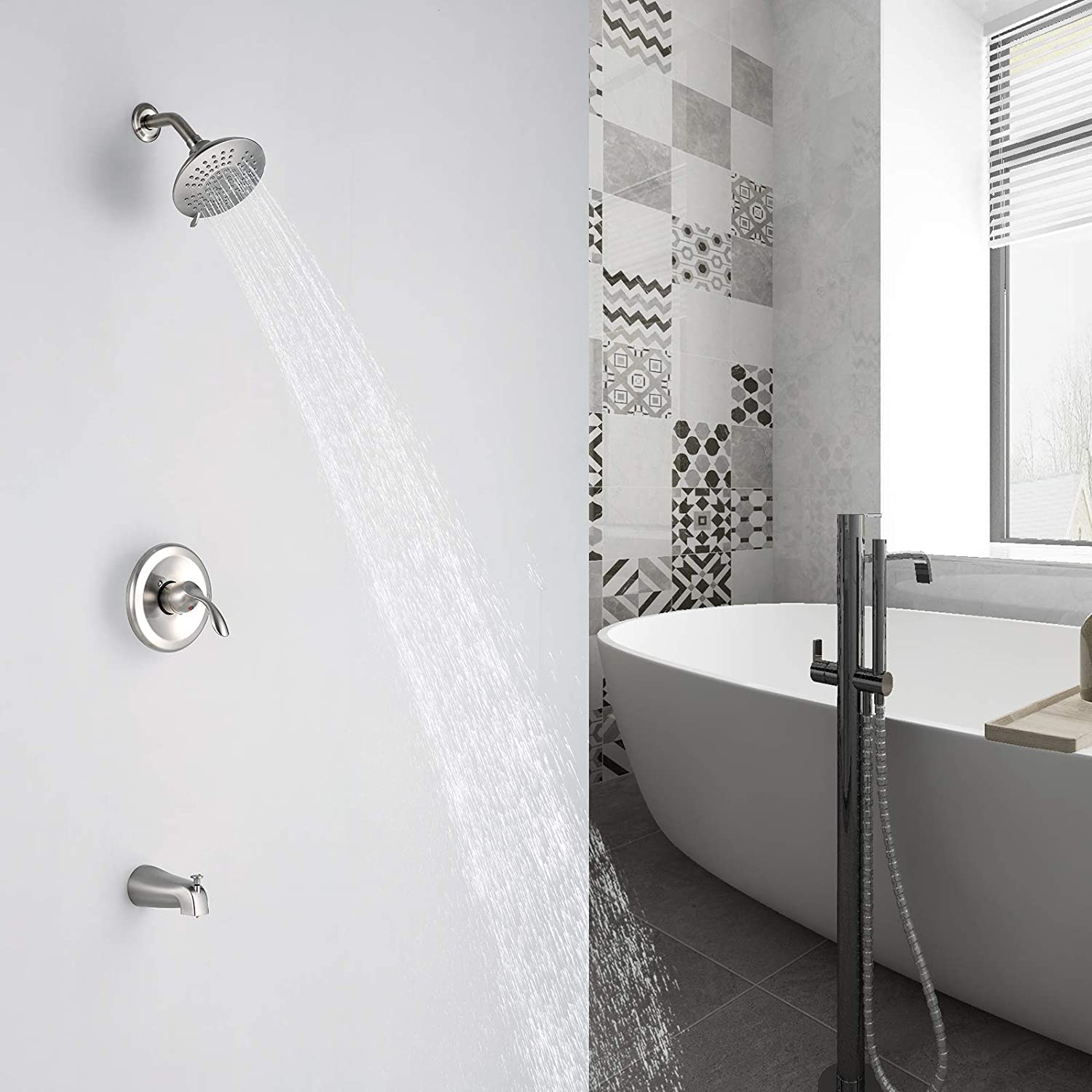نظام الدش Aquacubic مجموعة حوض الاستحمام المثبت على الحائط وحنفية الدش مع محول زر الضغط