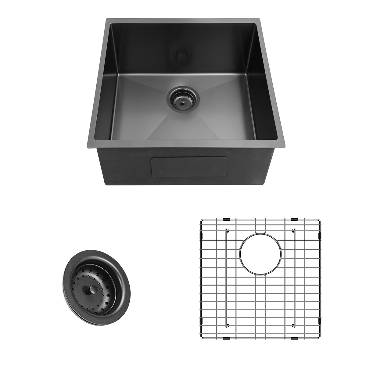 17 '× 17 ' حوض مطبخ أسود مصنوع يدويًا من الفولاذ المقاوم للصدأ Undermount Gunmetal أسود نانو