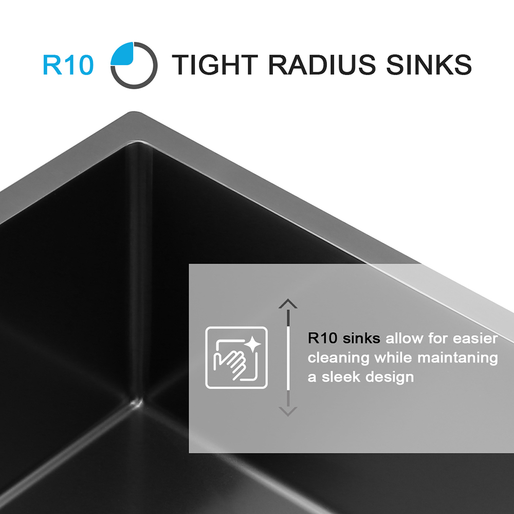 حوض مطبخ مصنوع يدويًا من الفولاذ المقاوم للصدأ مقاس 25 بوصة نانو أسود