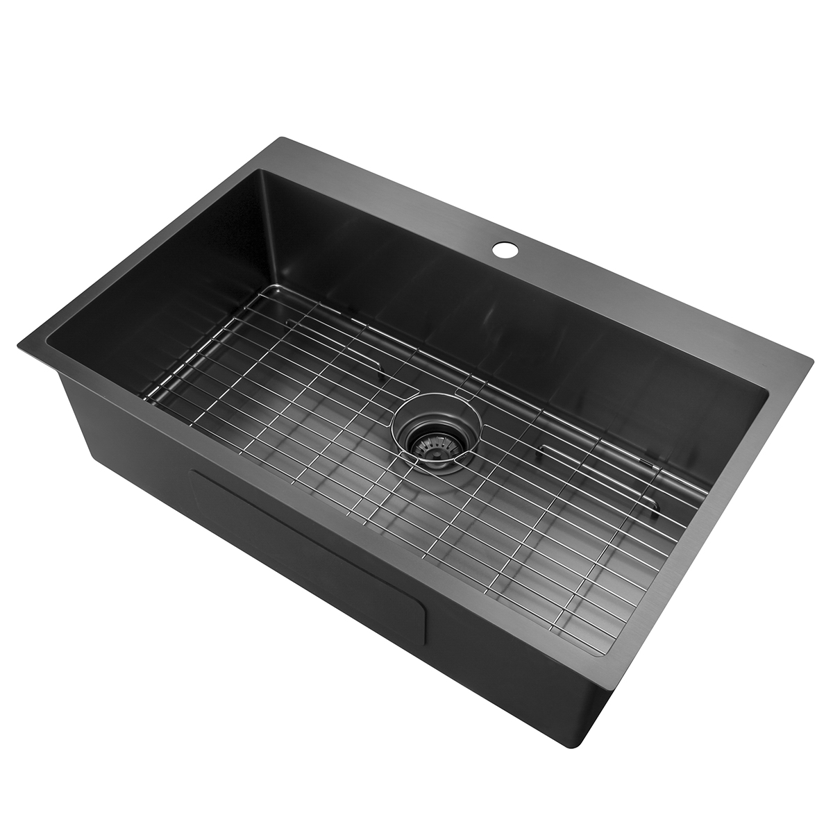 حوض مطبخ نانو أسود مصنوع يدويًا من الفولاذ المقاوم للصدأ مع حافة