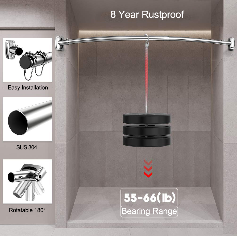 قضبان دش رائعة من الفولاذ المقاوم للصدأ مستديرة قابلة للتعديل من الكروم مخصصة لحوض الاستحمام