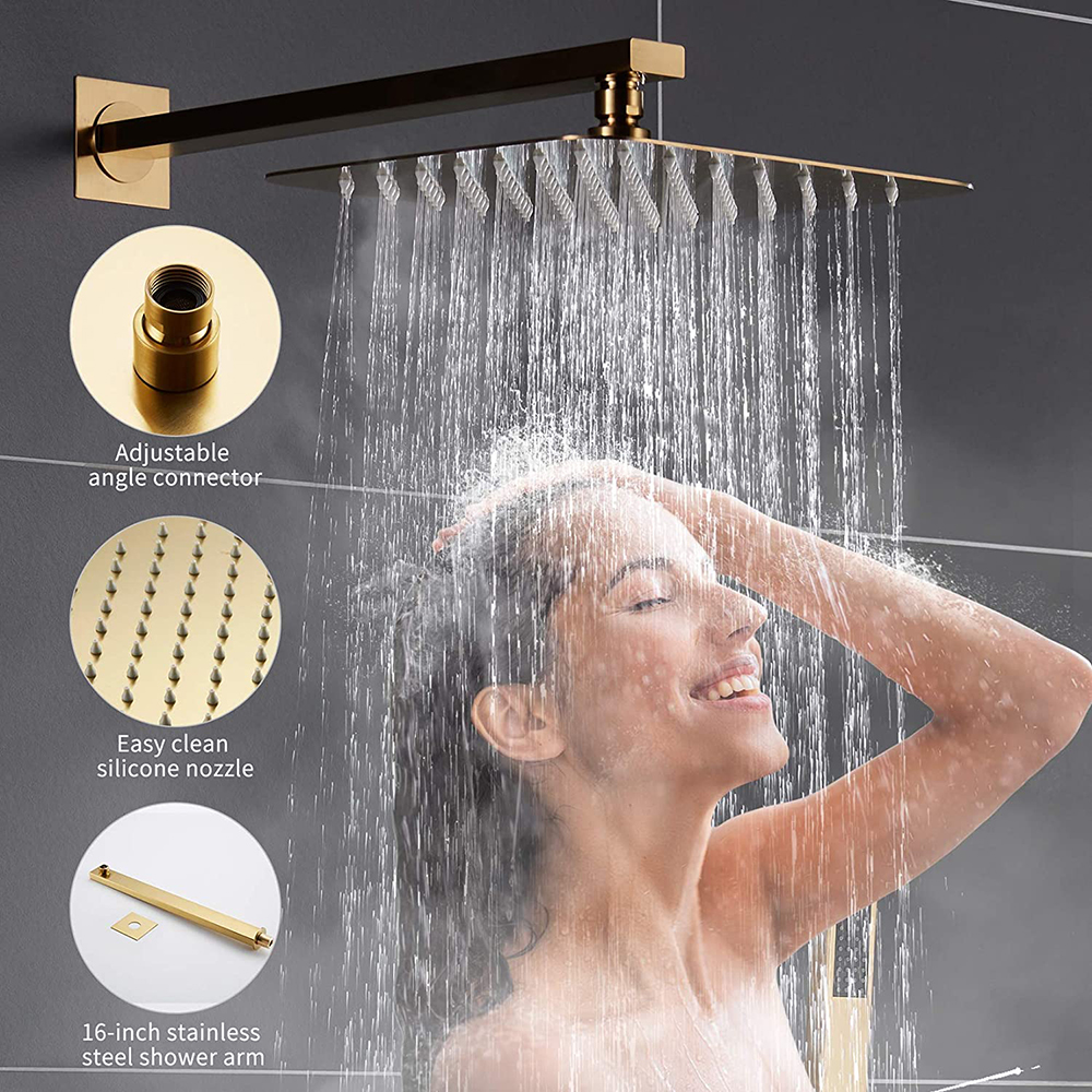 نظام صنبور دش حوض الاستحمام باللون الذهبي المصقول ، مجموعة دش مطري للحمام مع مجموعة كومبو محمولة باليد ، صنبور حوض