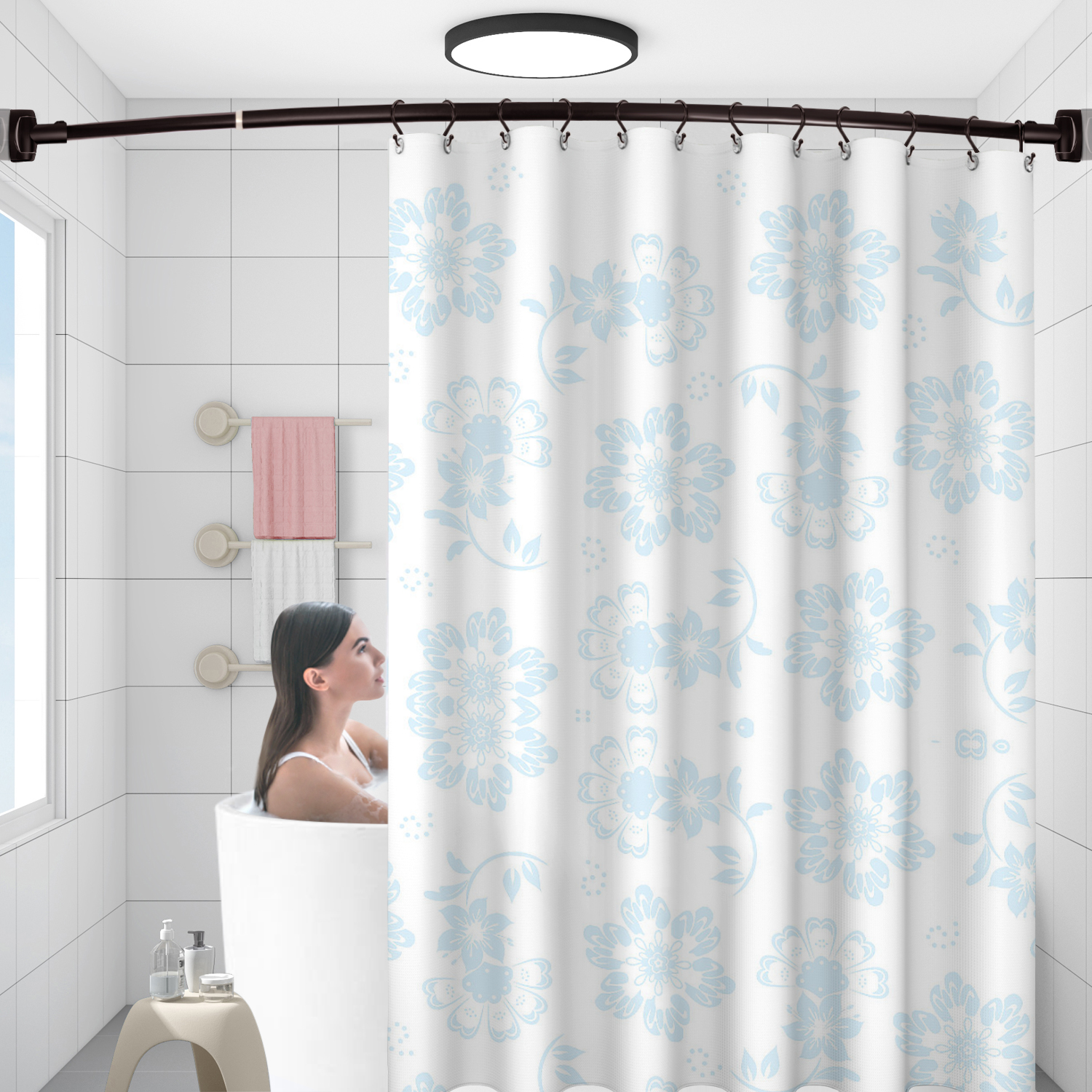 الجملة البرونزية لمط 304 المقاوم للصدأ منحني حوض استحمام للاستخدام في الحمام الزاوية دش الستار قضيب الرف (50 '-72 ')