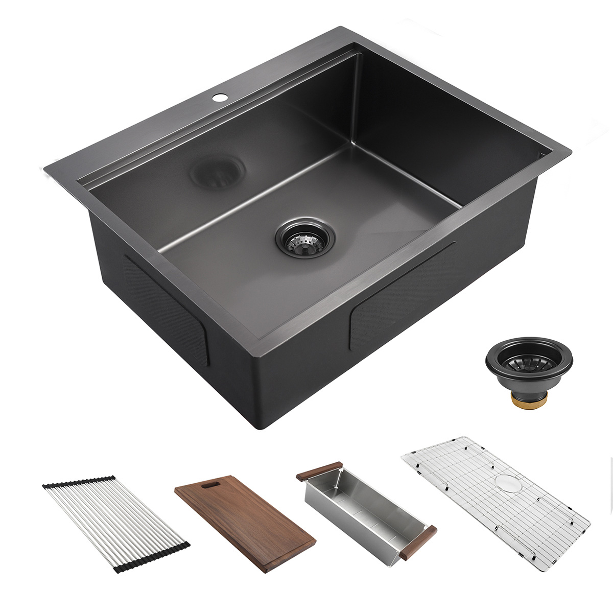 مصنوع يدويًا من الفولاذ المقاوم للصدأ Topmount Drop في UPC Gunmetal Black Nano Kitchen Sink مع الحافة